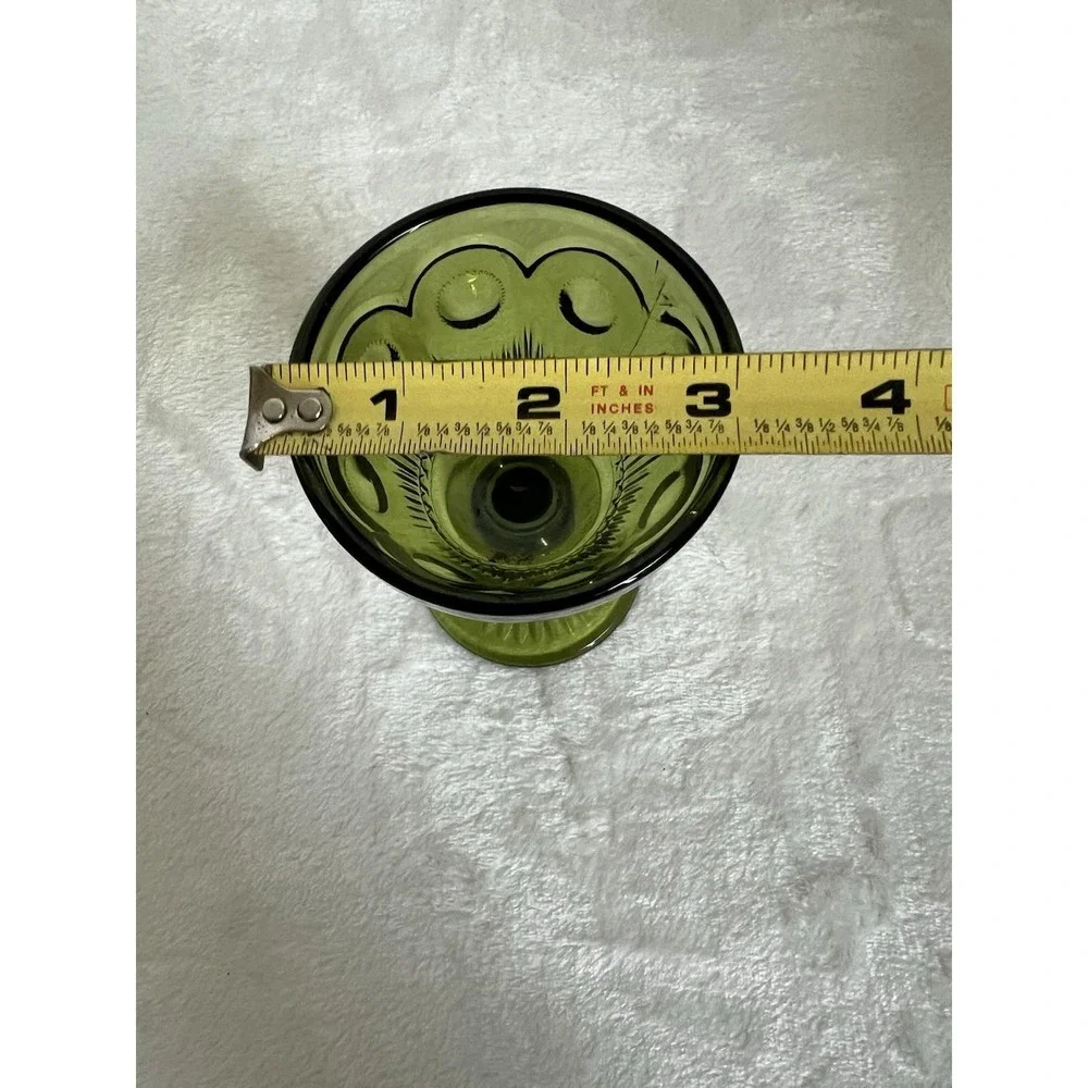 Vintage Bartlett Collins‎ Bullseye Cane Manhattan Crystal Avocado Green Glass